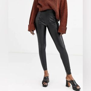 Topshop faux leather skinny pants in black